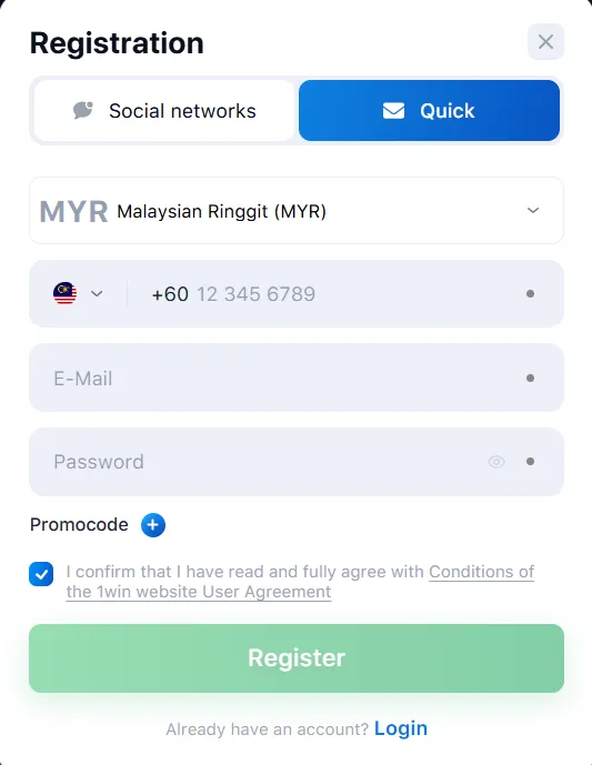 1win registration